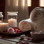 Luxury aromatherapy spa treatment with scented candle flame generated by artificial intelligence